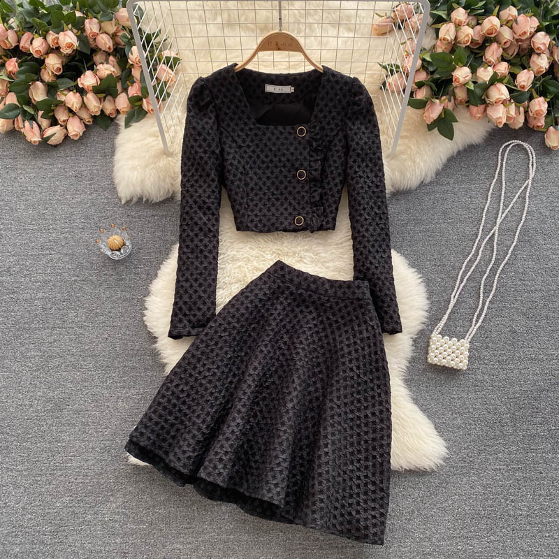 Two Piece Dress Spring and Autumn Temperament Lady Style Suit Female Light Familiar Small Short Coat Versatile Aline Skirt Twopiece Set 230307