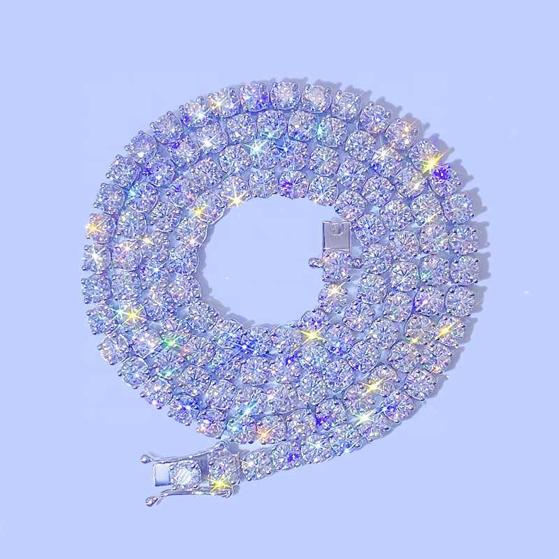 5mm Width Iced Out Vvs Moissanite Diamond Necklace Hip Hop Cuban Chain Sterling Silver S925 Tennis Chain