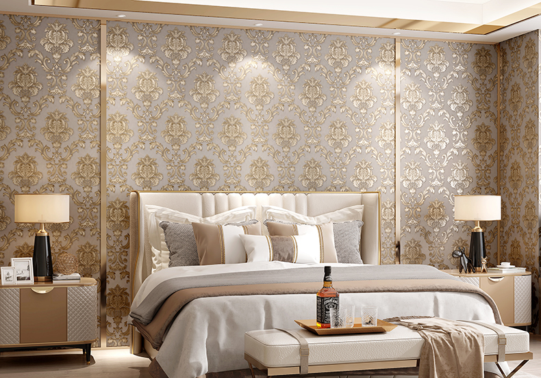 Update Wallpapers Beige-Grey Gold Textured Classic Damask Wallpaper Bedroom Living Room Home Decor Waterproof PVC Wall Paper Roll