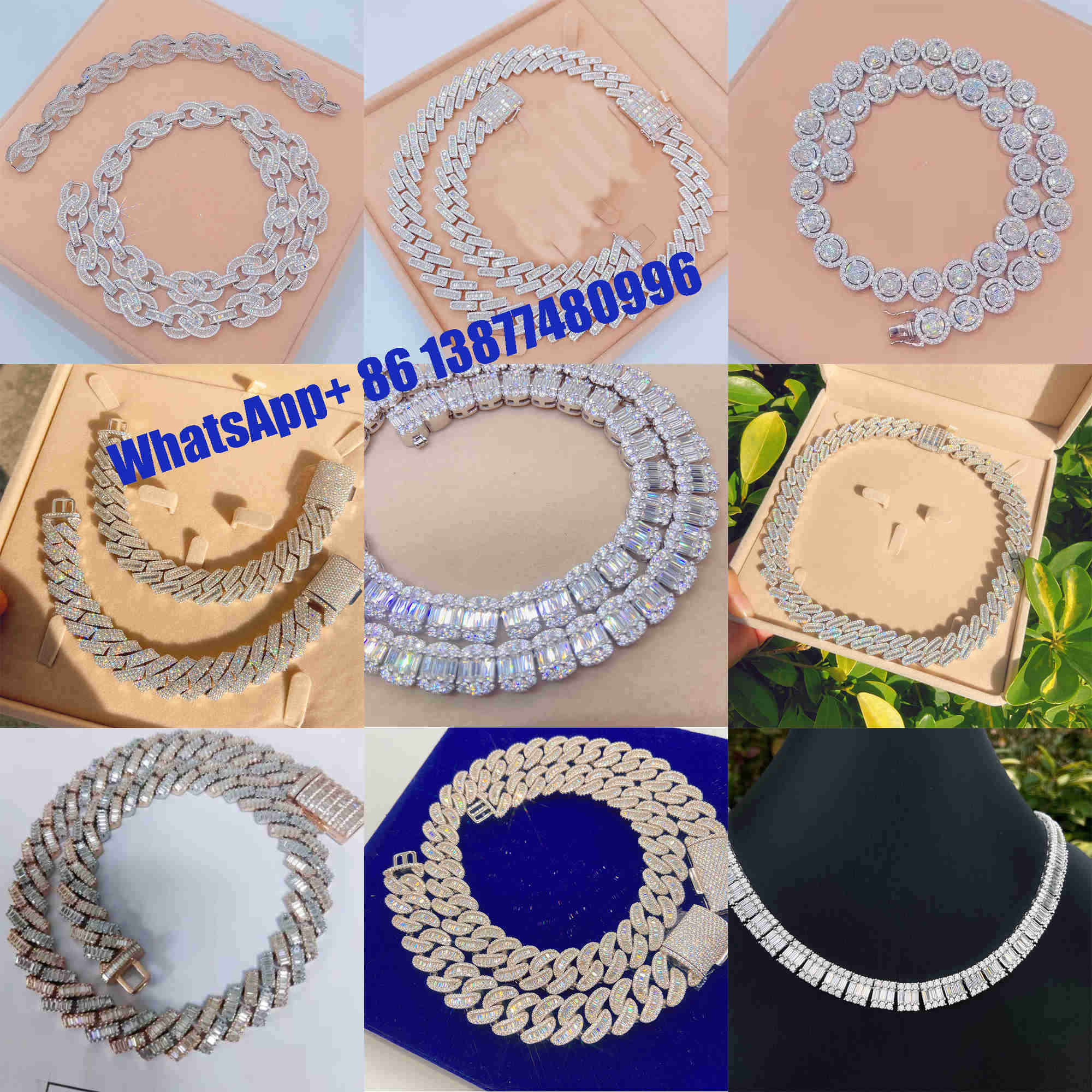 Iced Out Round and Baguette Moissanite Diamond Custom Men Pendant Necklace Hip Hop Jewelry S925 Sterling Silver Necklace