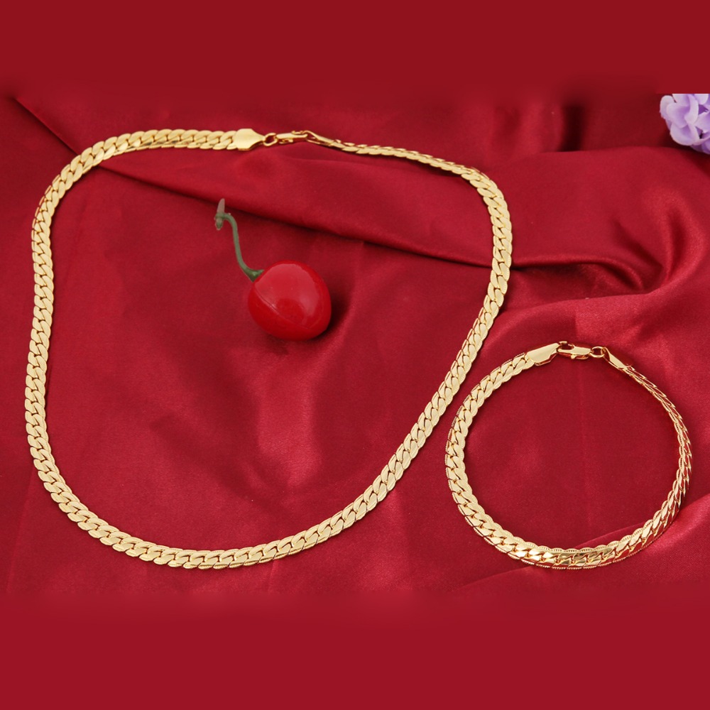sterling gold 6MM chain bracelets neckalce for women men fashion Party wedding jewelry sets gifts