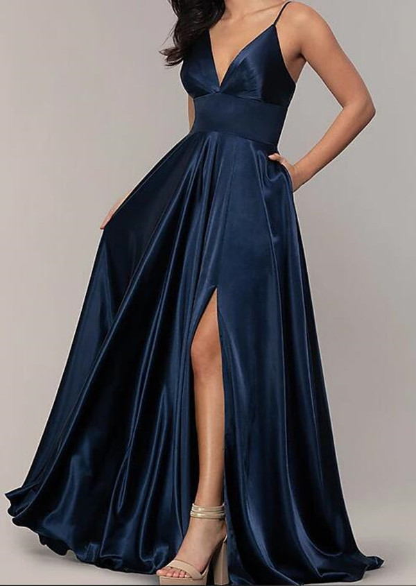 Stunning Prom Dresses Long Split Party Backless Graduation Dress Evening Gowns Plunging V-Neck Custom Made 0510