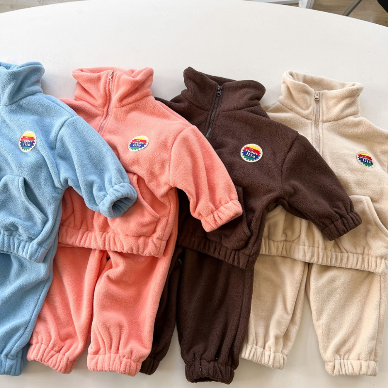 Clothing Sets Kids Thick Fleece Outfits Autumn Winter Boys and Girls Turtleneck sweatshirts sweatpants 2Pcs Children warm suit 230307