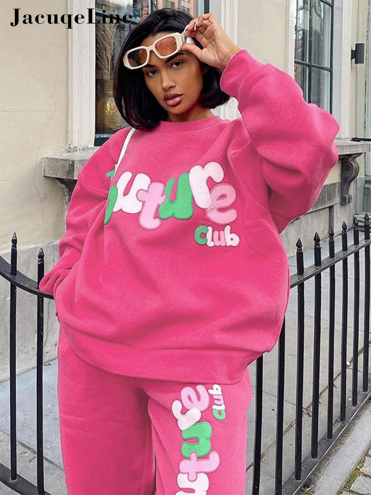 Women's Two Piece Pants Jacqueline Sporty Letter Print 2 Peice Set Women y2k Fairy Cute Casual Loose Sweatshirt and Bandage Pencil Pants Set Autu