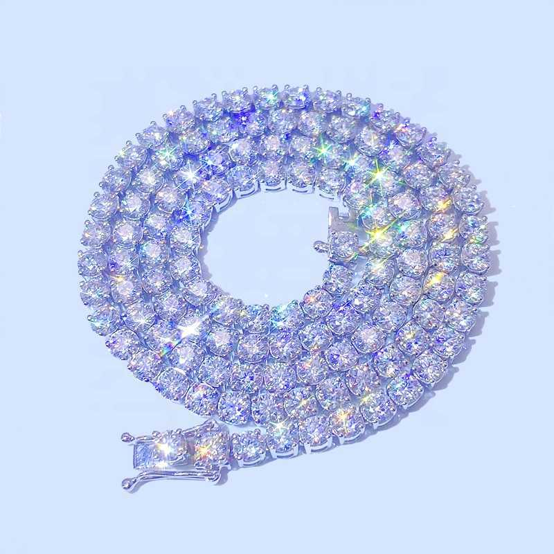 5mm Width Iced Out Vvs Moissanite Diamond Necklace Hip Hop Cuban Chain Sterling Silver S925 Tennis Chain