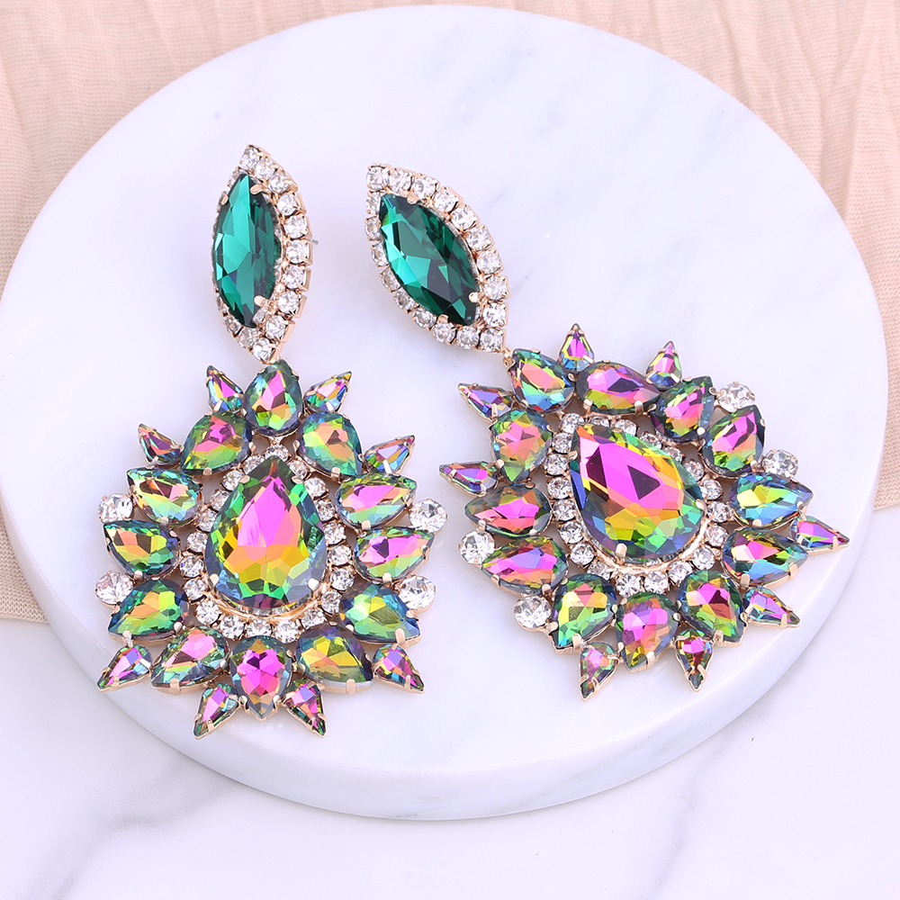 Ear Cuff Big Earrings Elegant Purple Crystal Clip on Women Earring Pink Water Drop Huge Fashion Jewelry for Beauty pageant Drag queen 230306