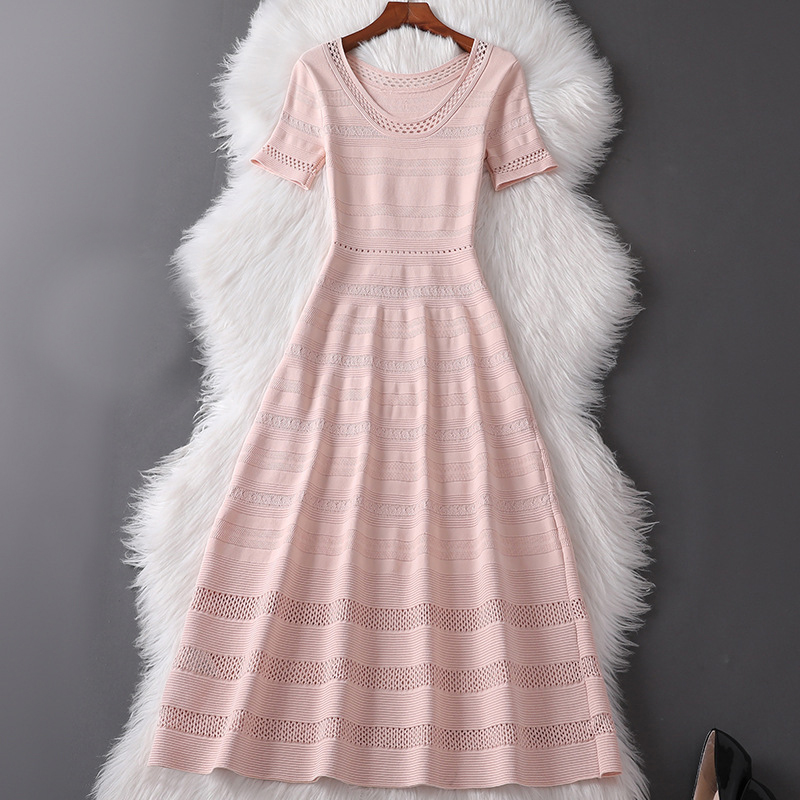 2023 Summer Pink Solid Color Knitted Dress Short Sleeve Round Neck Hollow Out Midi Casual Dresses M3M036288, Nude pink
2023 Summer Pink Solid Color Knitted Dress Short Sleeve Round Neck Hollow Out Midi Casual Dresses M3M036288, Nude pink