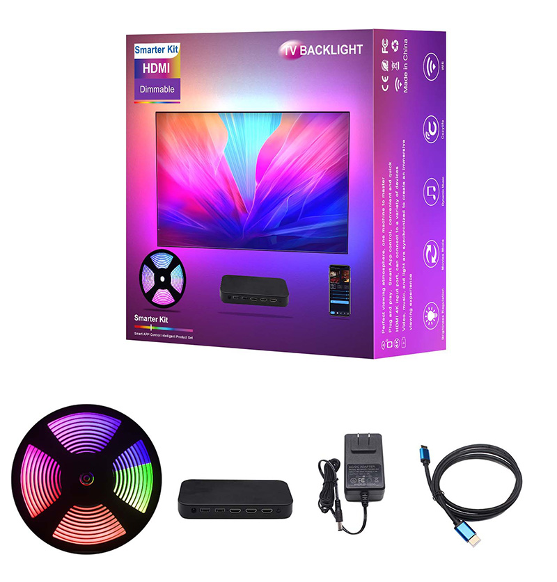 TV Led Strip Lights for 75 inch with HMDI Sync Box RGB 5050 30 led/m 3.8M USB Powered TV Led Backlight Kit for Flat Screen TV PC