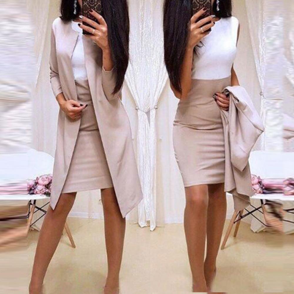 Two Piece Dress 2023 Spring And Summer Blazer Skirt Set Suit Wemon Solid Color Bodycon Lady 2Pcs Office Long Jacket Mini 230307