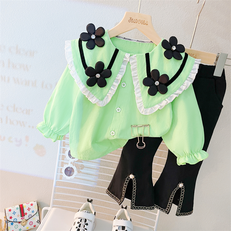 Clothing Sets Baby Girls Autumn Kids Clothes Outfits Toddler Infant Lace Floral Shirt Pants 2 Pcs Suit Children Sportswear 230307