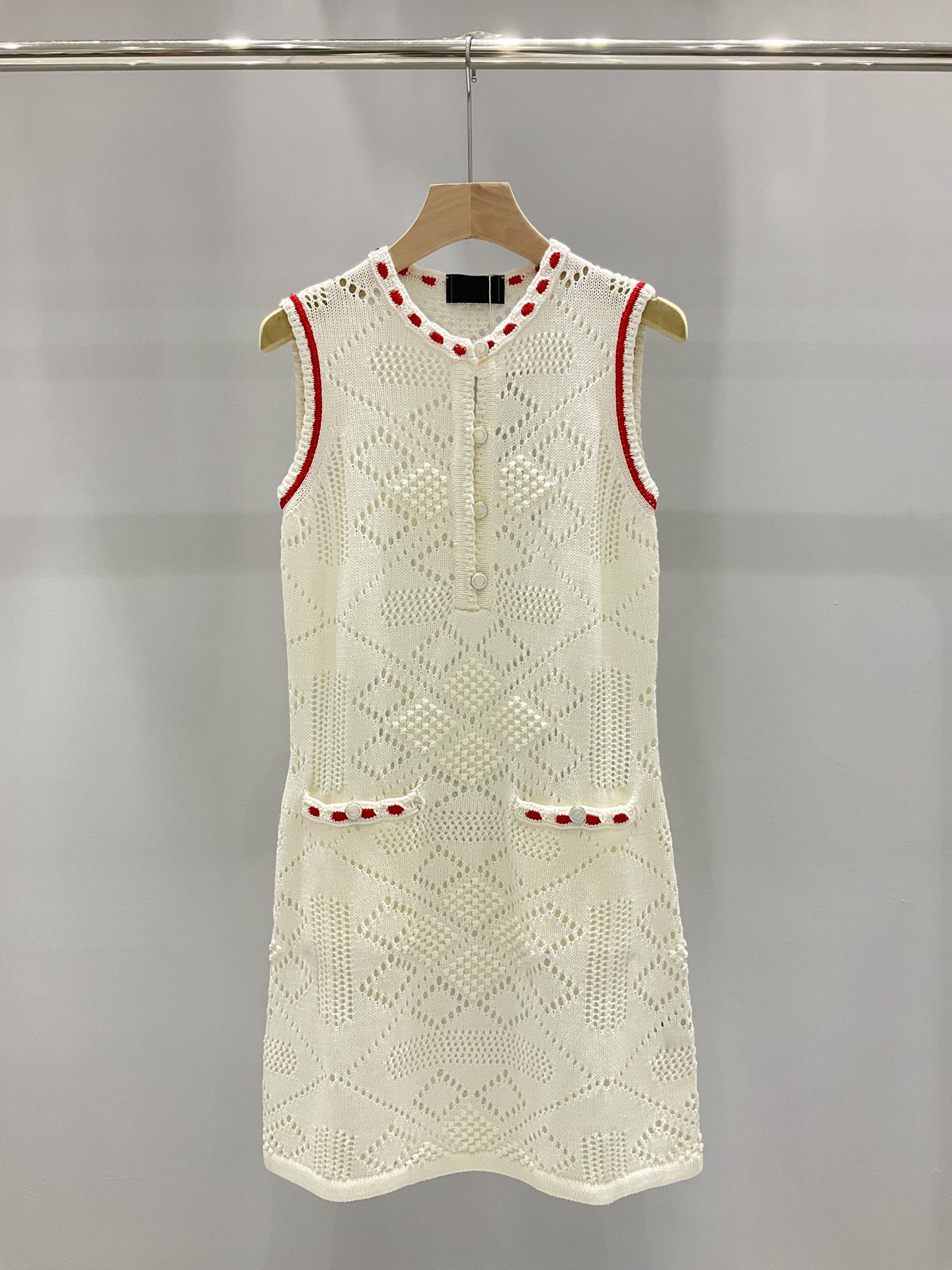 Chan 2023 summer dresses for women OOTD new Hollow Out sexy Dresses dinner dress designer OOTD fashion logo top-grade knitting skirt birthday Mother's Day gift, Ivory