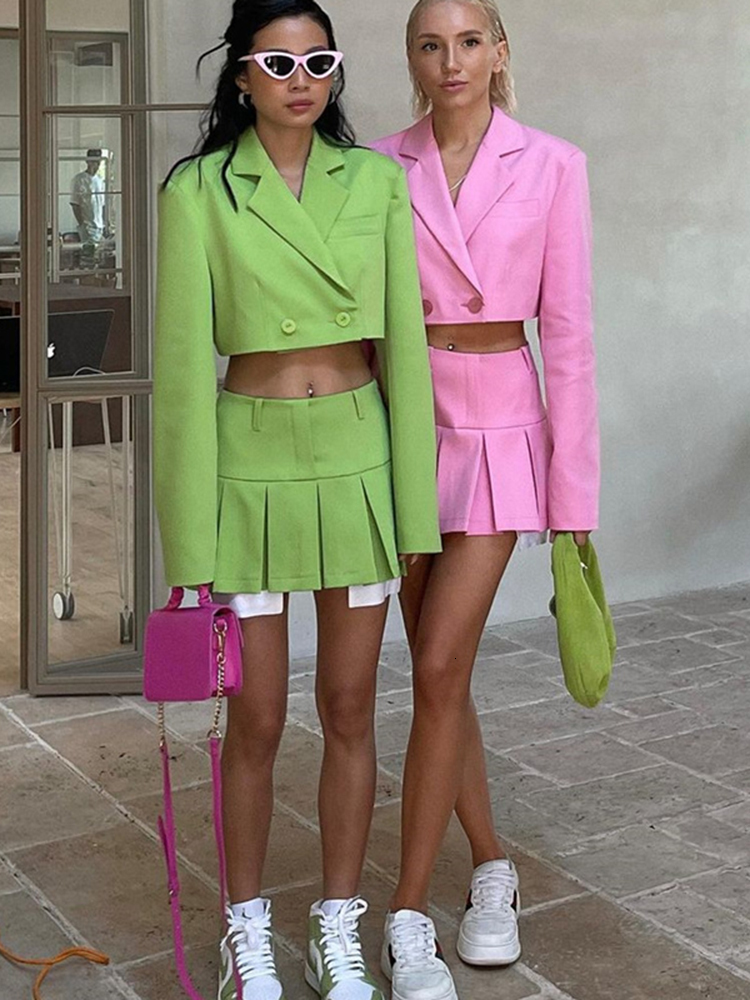 Two Piece Dress Cryptographic Elegant Fashion Blazer Suit Sets Sexy Outfits Matching Long Sleeve and Skirt Set Clothes 230307