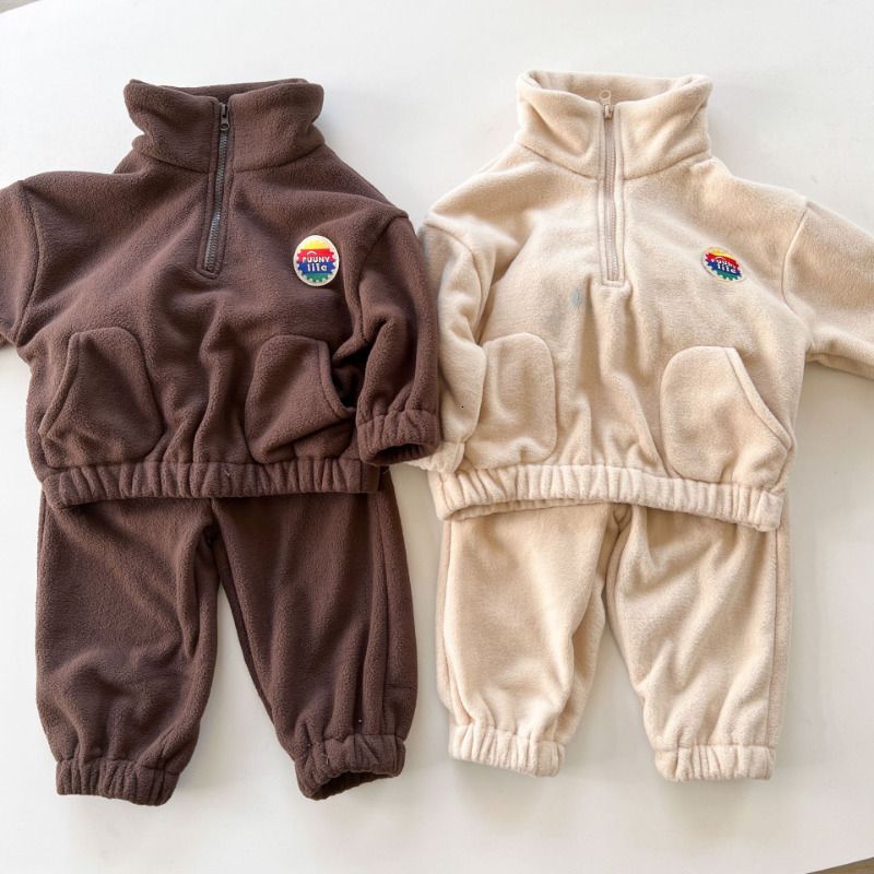 Clothing Sets Kids Thick Fleece Outfits Autumn Winter Boys and Girls Turtleneck sweatshirts sweatpants 2Pcs Children warm suit 230307