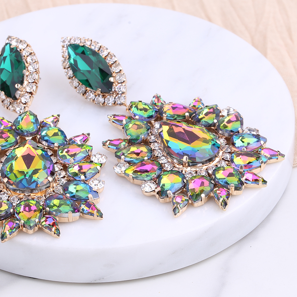 Ear Cuff Big Earrings Elegant Purple Crystal Clip on Women Earring Pink Water Drop Huge Fashion Jewelry for Beauty pageant Drag queen 230306