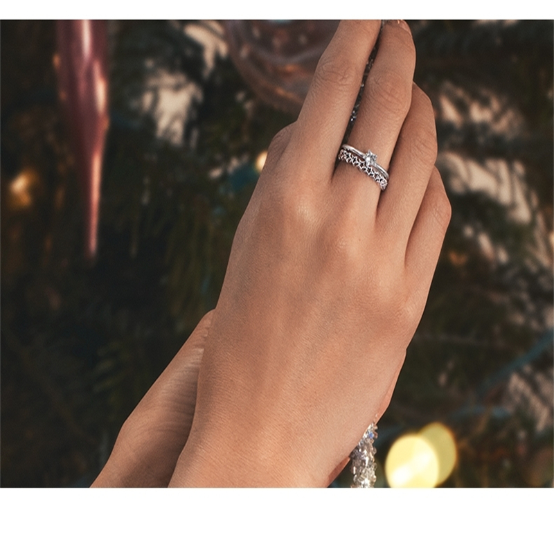 New Women's Hot Sales Ring 925 Sterling Silver Princess Crown Shining Heart CZ Ring Fine Engagement Wedding Jewelry
