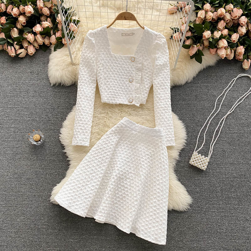 Two Piece Dress Spring and Autumn Temperament Lady Style Suit Female Light Familiar Small Short Coat Versatile Aline Skirt Twopiece Set 230307
