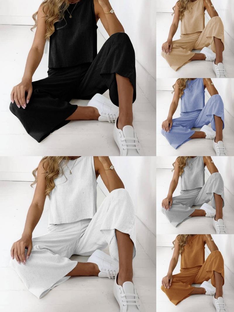 Women' T Shirts Sleeveless Sexy Shirt Long Wide Legs Pants Casual Women Cloth Solid Suit Two Pieces Fashion O-neck Tank Tops Suits Sets, White
Women' T Shirts Sleeveless Sexy Shirt Long Wide Legs Pants Casual Women Cloth Solid Suit Two Pieces Fashion O-neck Tank Tops Suits Sets, White