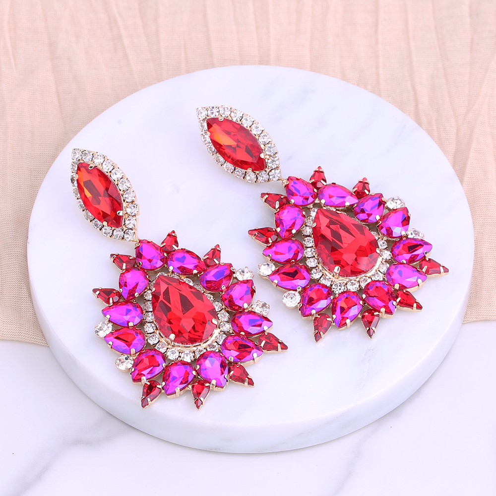 Ear Cuff Big Earrings Elegant Purple Crystal Clip on Women Earring Pink Water Drop Huge Fashion Jewelry for Beauty pageant Drag queen 230306