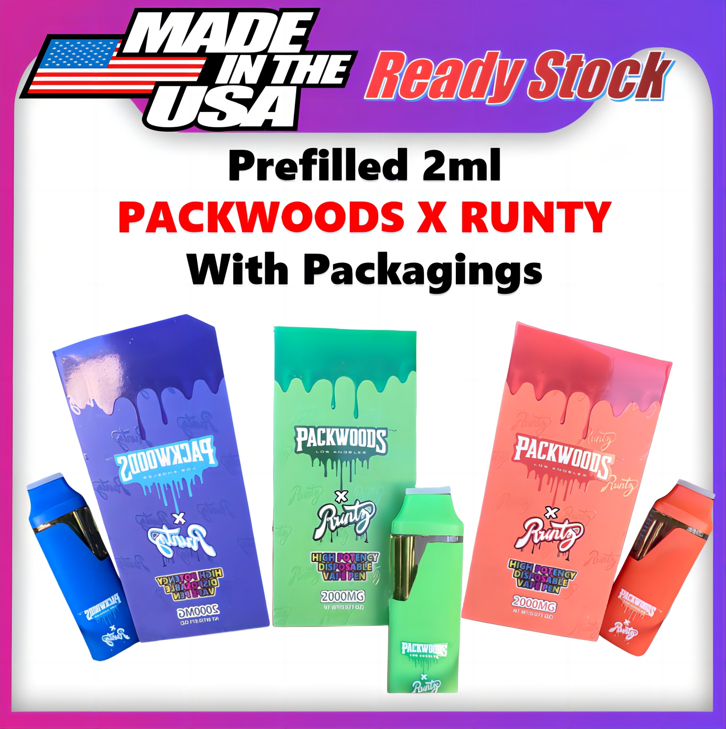 USA STOCK 2ml Prefilled PACKWOODS X RUNTY disposable thick oil vape cartridges THCO with prefilled ship from USA warhouse
USA STOCK 2ml Prefilled PACKWOODS X RUNTY disposable thick oil vape cartridges THCO with prefilled ship from USA warhouse