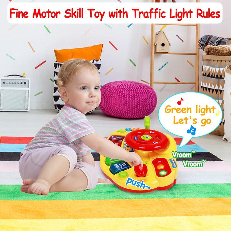 Toy Walkie Talkies Steering Wheel with Traffic Light Sound Simulation Driving Car Copilot For Toddler Preschool Interactive Kids Electric s 230307