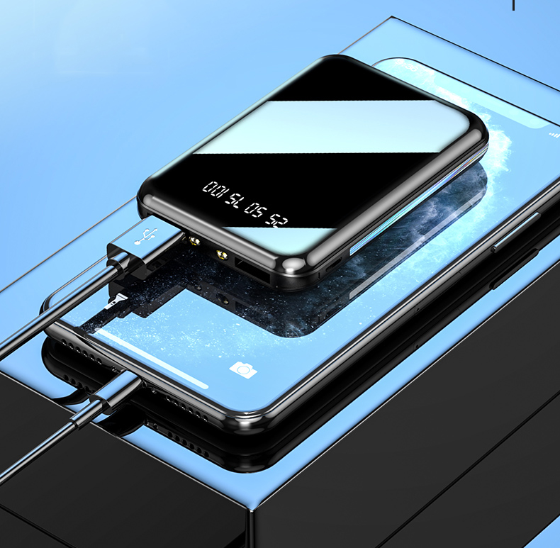 20000mAh Mini Power Bank Portable Charger Mirror Screen LED Digital Display Powerbank External Battery Pack Power Bank Poverbank