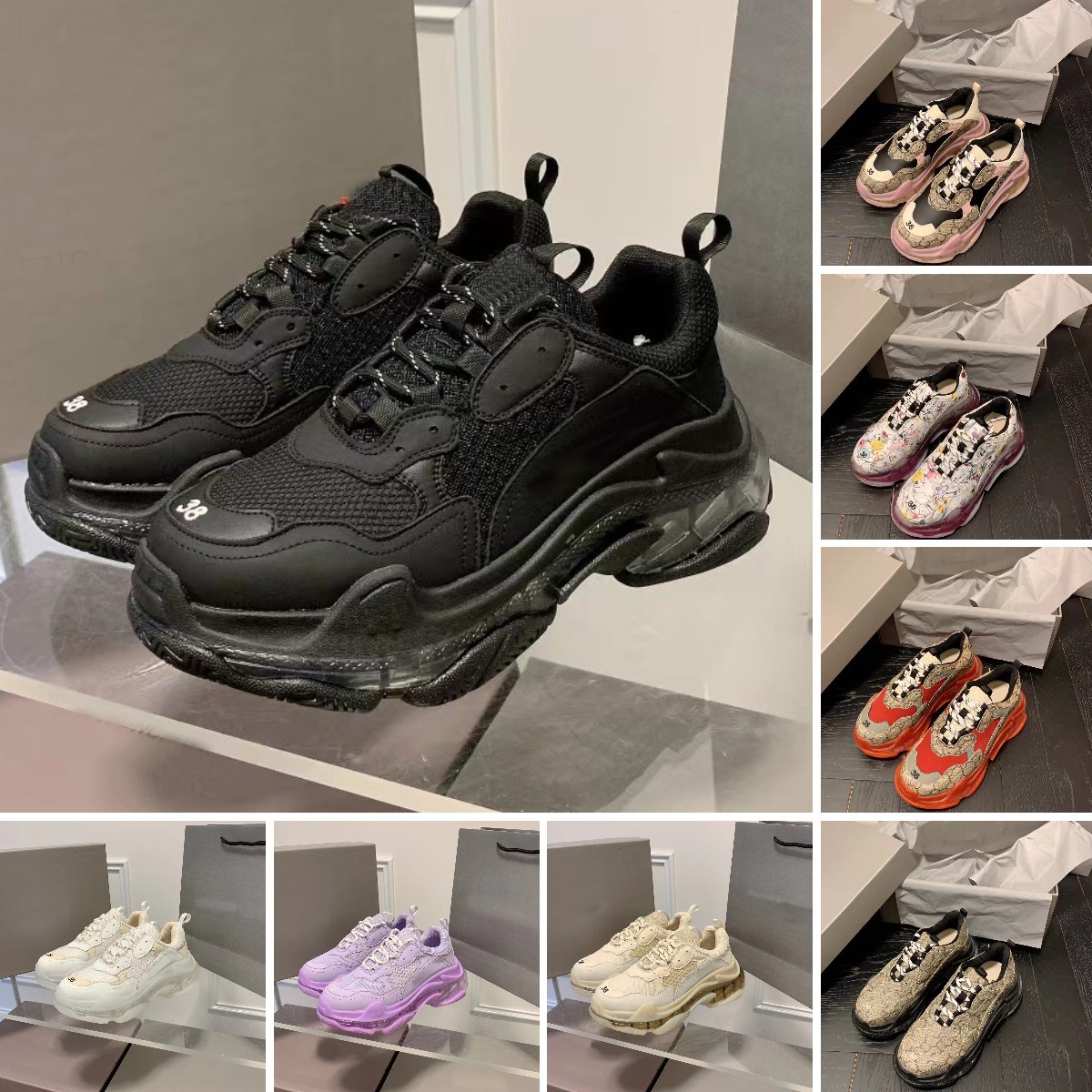 Designer Shoes Triple-S Clear Sole Shoe Men Women Casual Sneakers Chunky Sneaker Crystal Bottom Trainer BeigeWhite Black Green Pink Yellow Rainbow, 11 
Designer Shoes Triple-S Clear Sole Shoe Men Women Casual Sneakers Chunky Sneaker Crystal Bottom Trainer BeigeWhite Black Green Pink Yellow Rainbow, 11