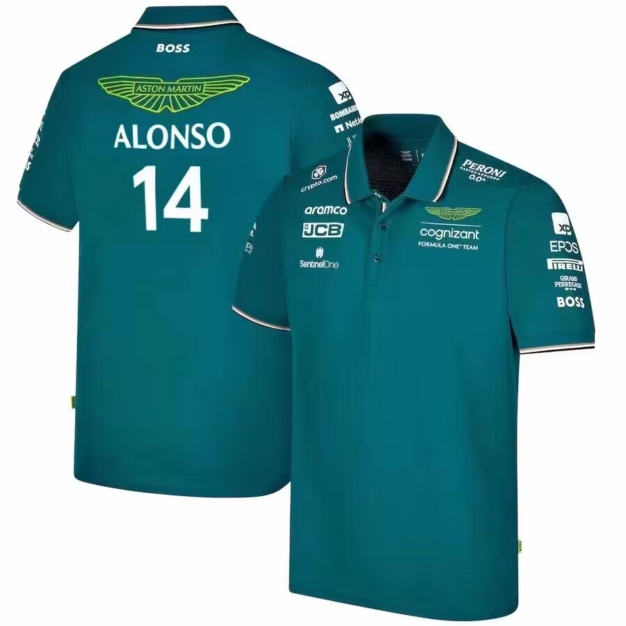 Sport Car Fans Men' Polos Aston Martin Aramco Cognizant F1 2023 Official Fernando Alonso Team Polo Vettel Stroll Driver T-shirt Size, 2023 team polo