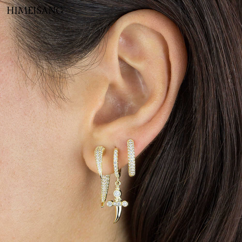 Charm Unique Stud Earrings For Women Pave Double Spike Ear Jacket Cubic Zirconia Cz Wedding Jewelry G230307