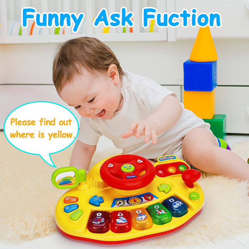 Toy Walkie Talkies Steering Wheel with Traffic Light Sound Simulation Driving Car Copilot For Toddler Preschool Interactive Kids Electric s 230307