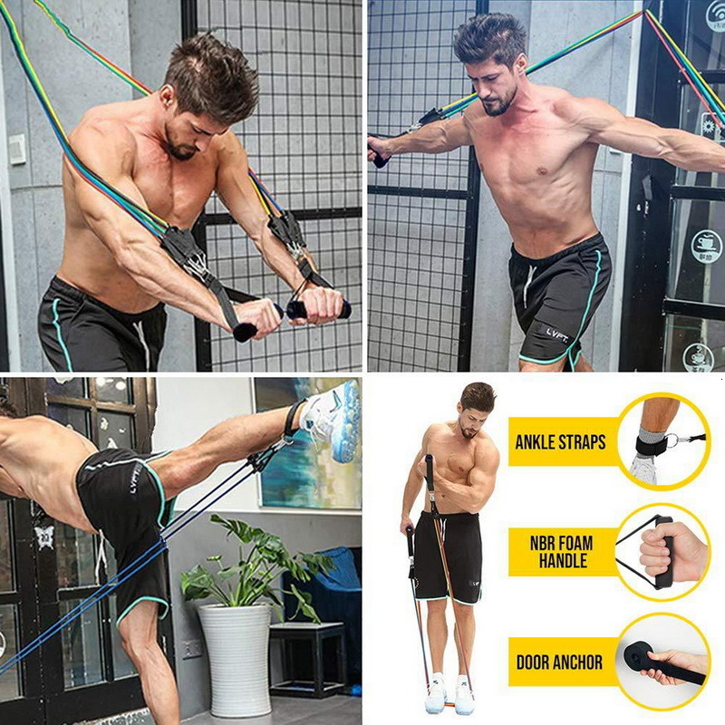 Resistance Bands Set Exercise with Door Anchor Legs Ankle Straps for Training Physical Therapy Home Workouts 230307