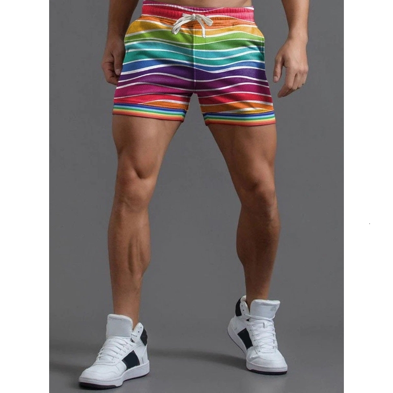 Men s Shorts Badassdude Rainbow Striped Casual lo230306
