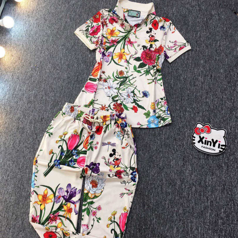 22ss brand designer women polo shirt trousers set printing Short sleeved trousers sports suit shirt Womens clothing a1