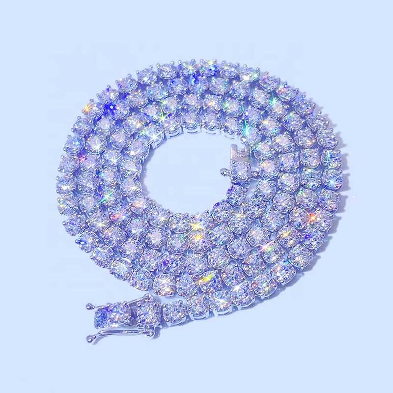 5mm Width Iced Out Vvs Moissanite Diamond Necklace Hip Hop Cuban Chain Sterling Silver S925 Tennis Chain