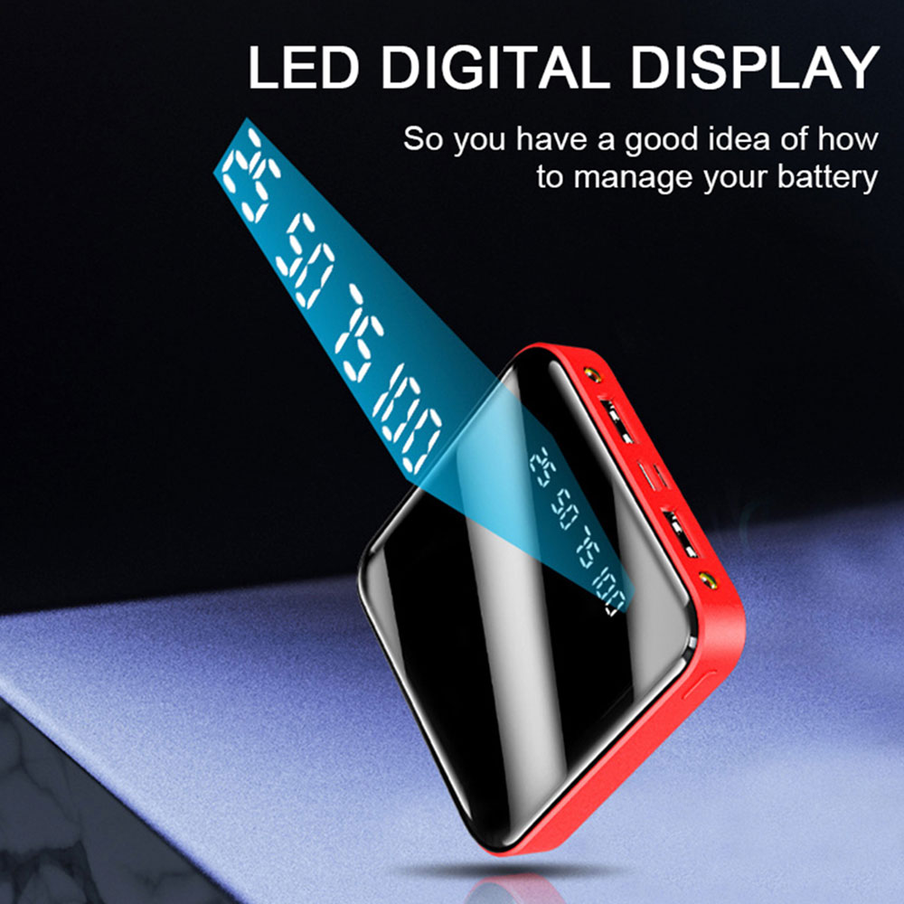 Power Bank 10000mah Portable Charging Poverbank Mobile Phone LED Mirror Back Power Bank External Battery Pack Powerbank