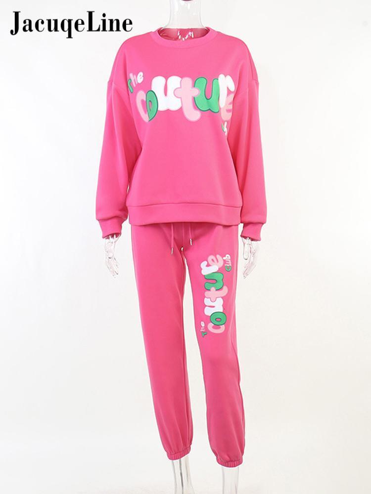 Women's Two Piece Pants Jacqueline Sporty Letter Print 2 Peice Set Women y2k Fairy Cute Casual Loose Sweatshirt and Bandage Pencil Pants Set Autu