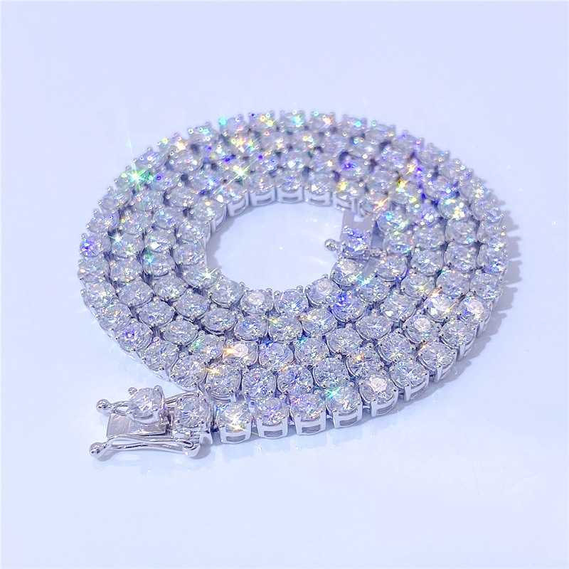 5mm Width Iced Out Vvs Moissanite Diamond Necklace Hip Hop Cuban Chain Sterling Silver S925 Tennis Chain