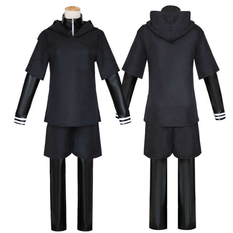 Anime Costumes Anime Tokyo Ghoul Ken Kaneki Cosplay Come Touka Kirishima PU Leather Black Fight Uniform Dress Unisex Halloween Party Clothes Z0301