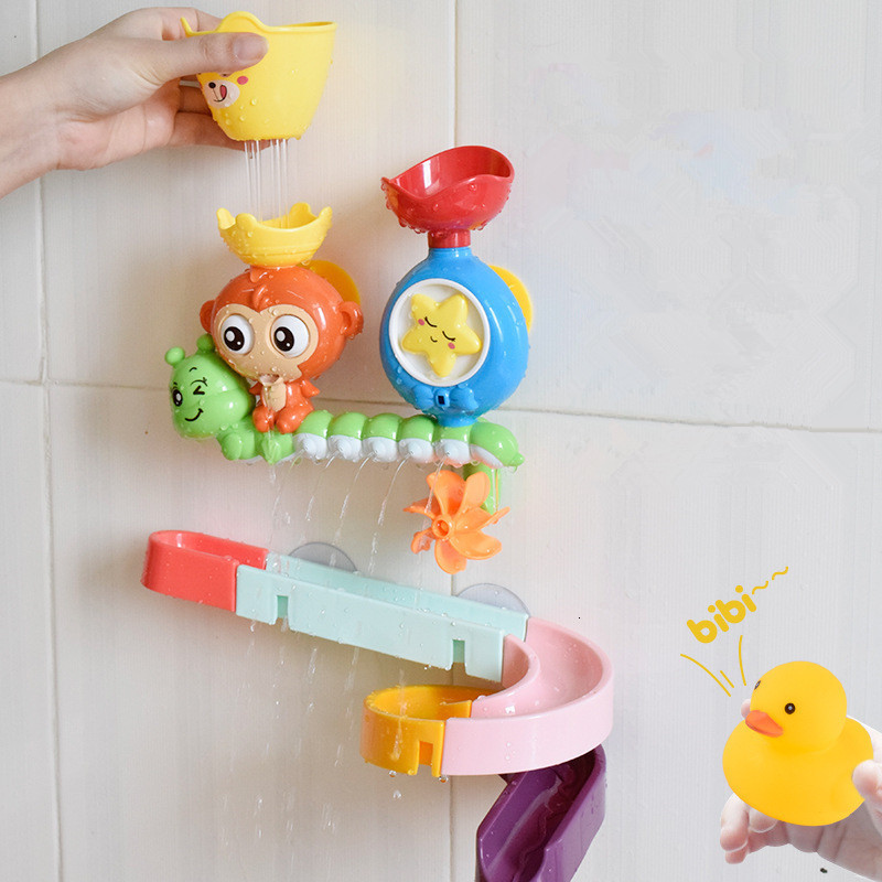 Bath Toys Baby Cartoon Monkey Classic Shower Toy Marble Race Run Track Kids room Play Water ing Educational Kid 230307