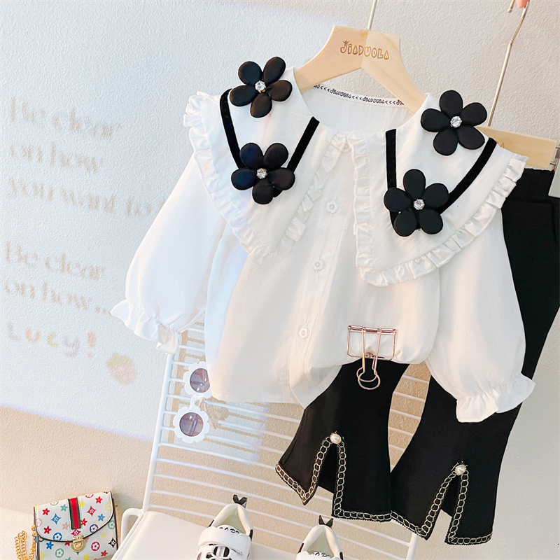 Clothing Sets Baby Girls Autumn Kids Clothes Outfits Toddler Infant Lace Floral Shirt Pants 2 Pcs Suit Children Sportswear 230307