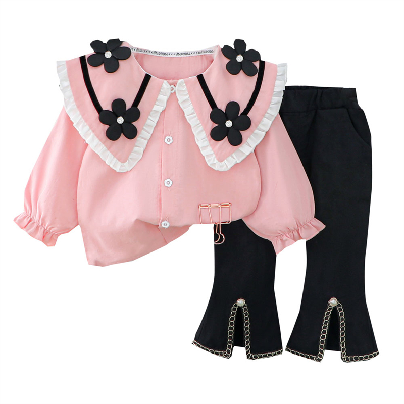 Clothing Sets Baby Girls Autumn Kids Clothes Outfits Toddler Infant Lace Floral Shirt Pants 2 Pcs Suit Children Sportswear 230307
