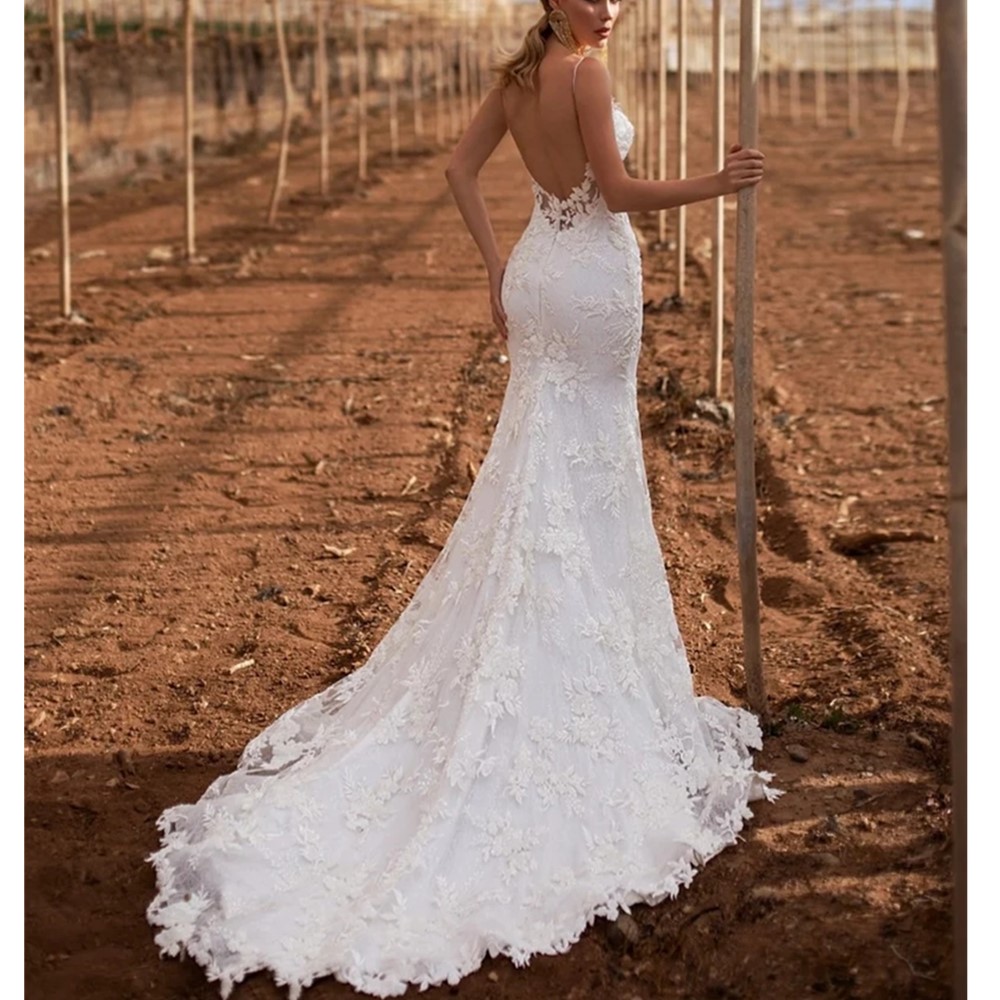 Sexy Lace Mermaid Wedding Dresses Spaghetti Straps Sleeveless Backless Bridal Gowns Vestidos de novia Custom