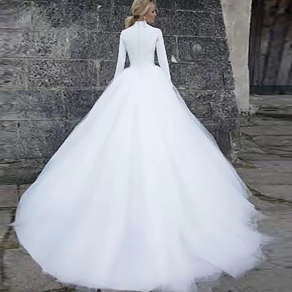 Wed Dresses Wed New Wedding Dresses Bridal Gowns A Line High Neck Long Sleeve Applique Zipper Lace Up Plus Size Custom Tulle Sweep Train