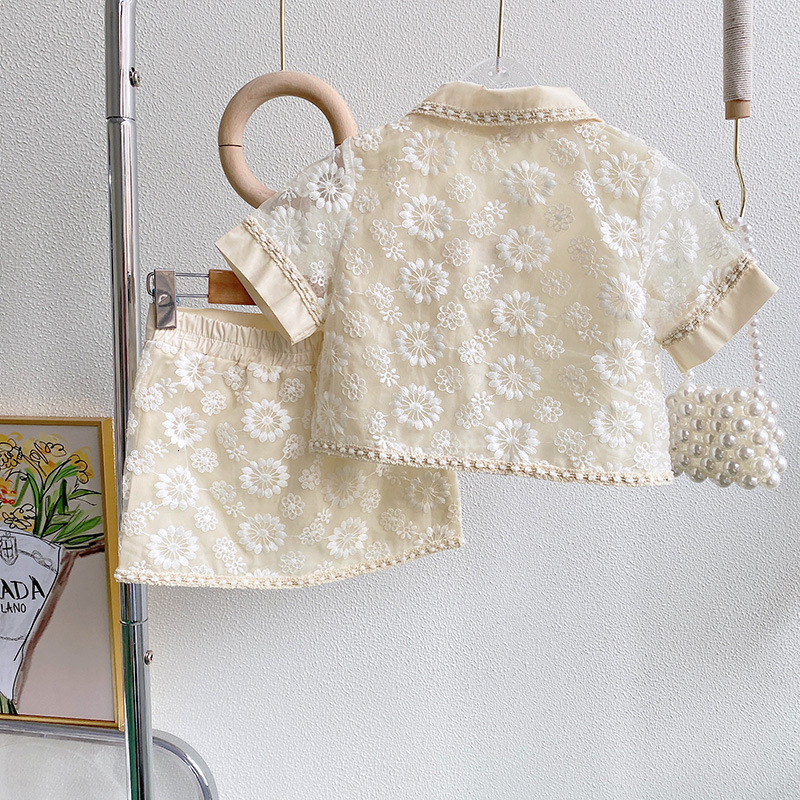 Clothing Sets Girls Summer Lace Embroidery Set Clothes Outfit Kids Children Suit 2pcs Fashion 230307