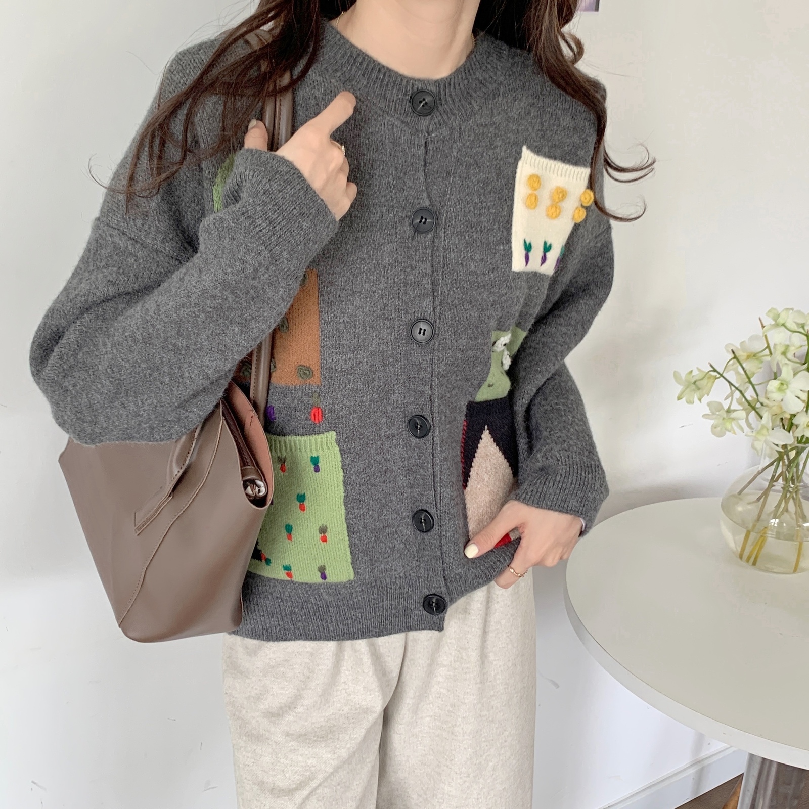 Countryside Jacquard Cottagecore Button Up Knit Sweater - Womens Aesthetic Cardigan For A Charming Look