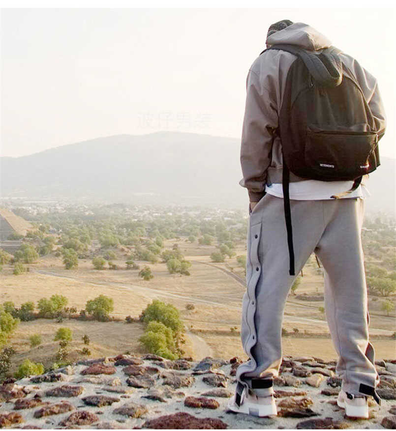 Men's Pants Autumn Winter Thick Sweatpants Men Side Button Sportswear Solid Brand Male Sweat Pants Oversize Clothing 2022 Hip Hop Black Grey Z030