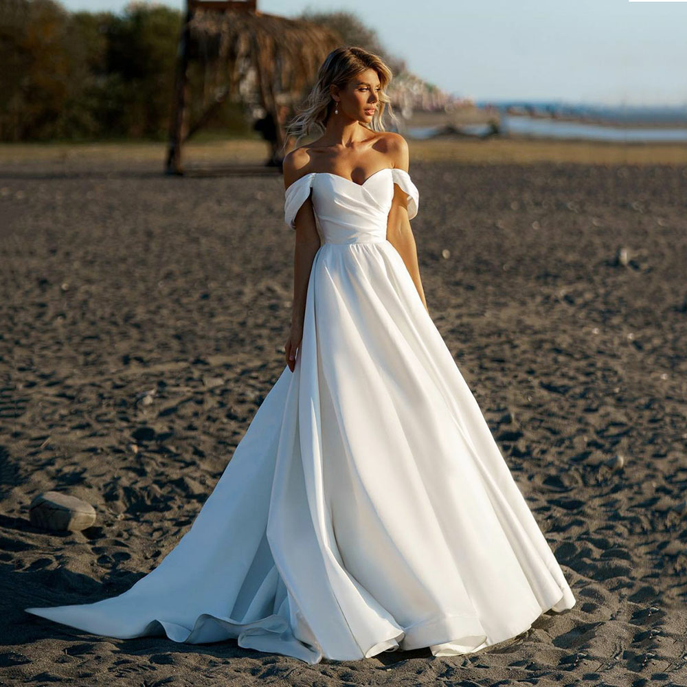 Beach Wedding Dress For Women 2023 Sexy Off The Shoulder Simple A Line Princess Bridal Gown Modern Robe De Mariee Customize