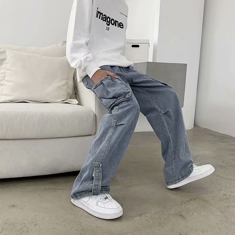 Men's Jeans Hip Hop Jeans Men Baggy Cargo Pants Casual Big Pocket Denim Trousers Vintage Plus Size Bottoms Fashion Streetwear Y2K Clothing 230308