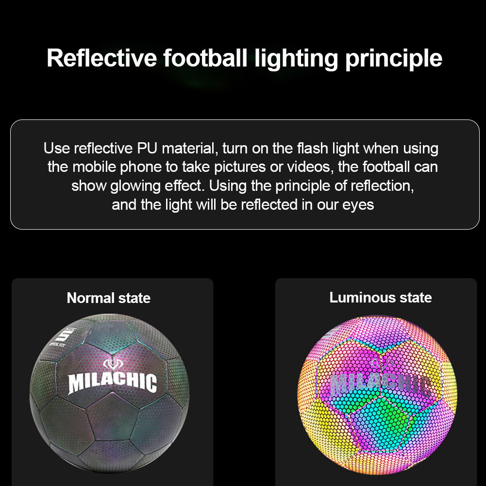 Balls Glow In The Dark Football Luminous Footballs Holographics Glowing Soccer Outdoor Toys Camera Flash Reflective Croma 230307