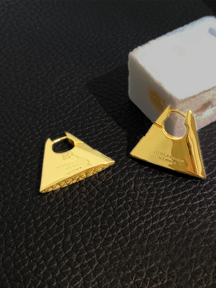 Heavy Gold Triangle Exaggerated Earrings Small Design Earrings