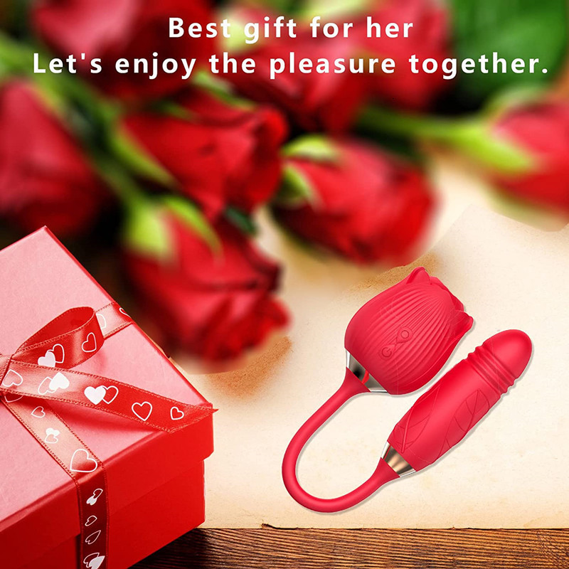 Vibrators Rose Thrusting Sucking Sex Toy for Woman Anal Double Head Vibrator Oral Licking Teasing Female Telescopic Masturbation 230307